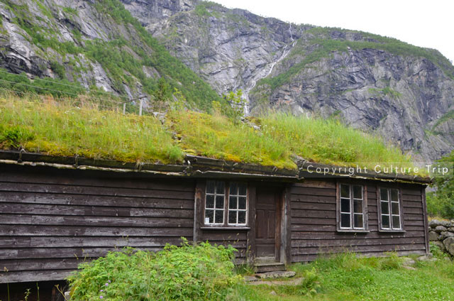 Maison en bois avec toit végétal